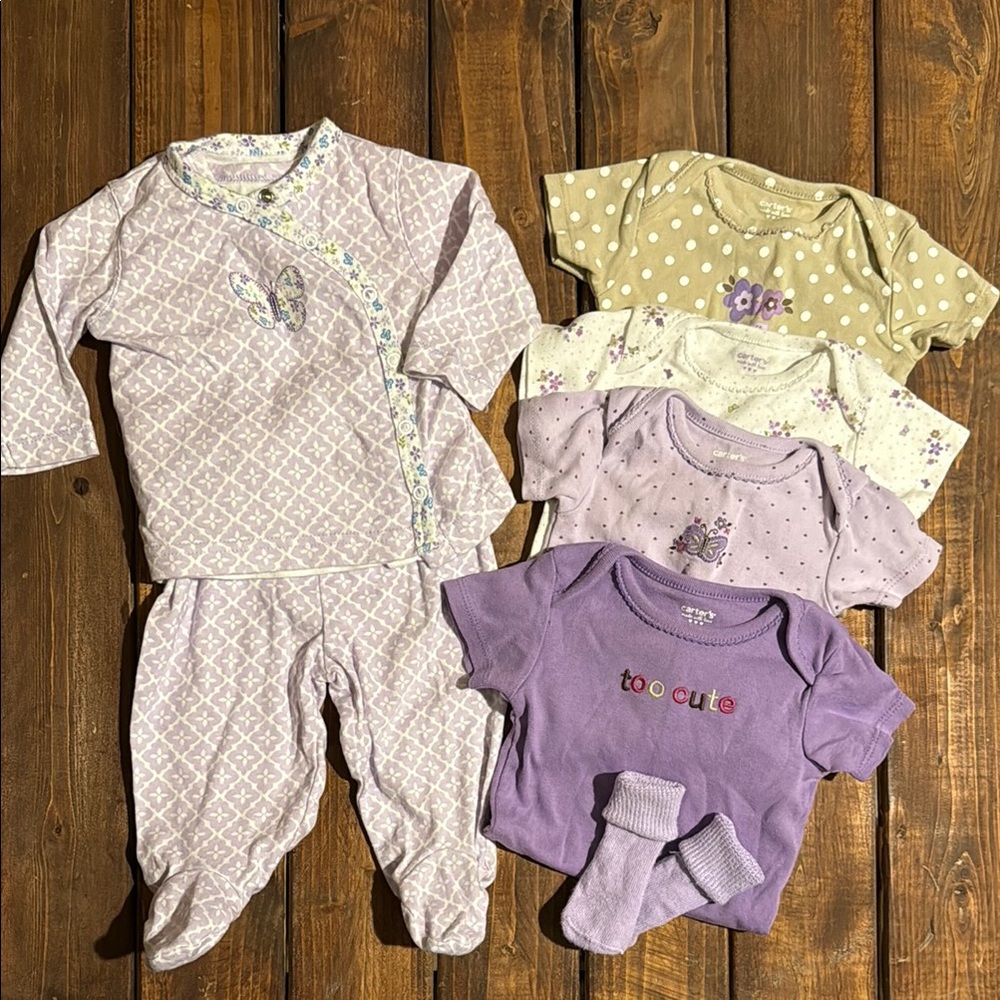 Adorable Baby Clothing Set in Purple and Cream